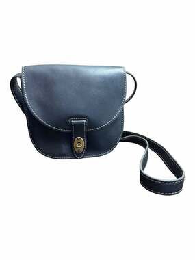 Vintage Fossil Mini Austin Black Leather Turnlock Saddle Crossbody Bag